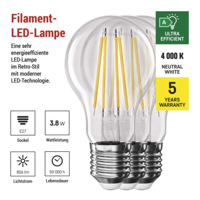 LED Lampe Filament A60 A CLASS/ E27 / 3,8 W (60 W) / 806 lm / Neutralweiß