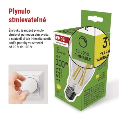 LED žiarovka Filament A60 / E27 / 11W (100W) / 1521 lm / neutrálna biela / stmievateľná