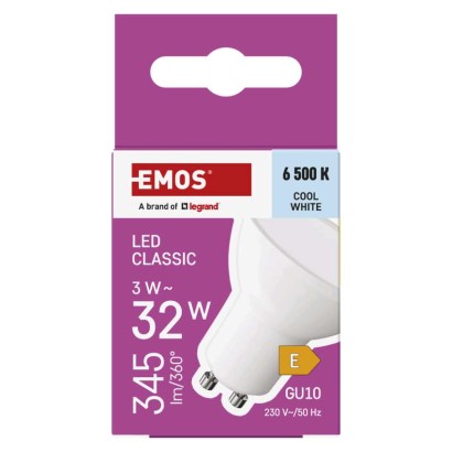 LED žárovka Classic MR16 bílá / GU10 / 3 W (32 W) / 345 lm / studená bílá