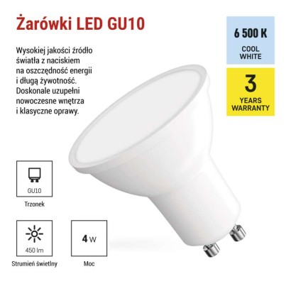 Żarówka LED Classic MR16 / GU10 / 4 W (39 W) / 450 lm / zimna biel