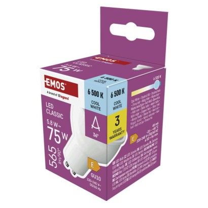 LED žárovka Classic MR16 bílá / GU10 / 5,8 W (75 W) / 565 lm / Studená bílá