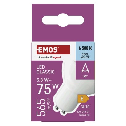 LED žárovka Classic MR16 bílá / GU10 / 5,8 W (75 W) / 565 lm / Studená bílá