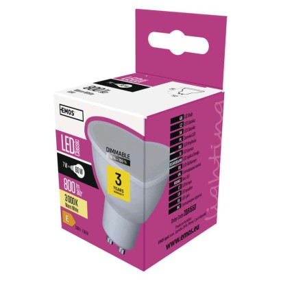 Żarówka LED Classic MR16 / GU10 / 7 W (60 W) / 800 lm / ciepła biel / ściemnialna 