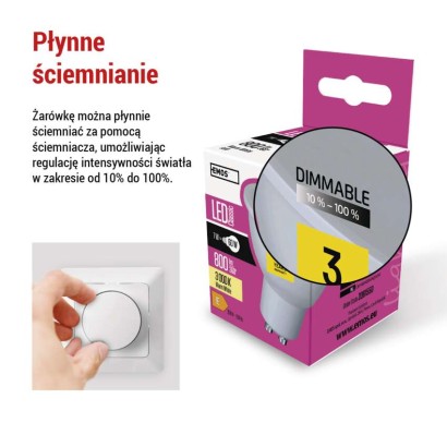 Żarówka LED Classic MR16 / GU10 / 7 W (60 W) / 800 lm / ciepła biel / ściemnialna 
