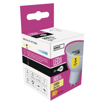 Żarówka LED Classic MR16 / GU10 / 7 W (60 W) / 800 lm / ciepła biel / ściemnialna 