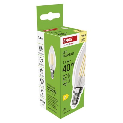 LED lemputė Filament Candle / E14 / 3,4 W (40 W) / 470 lm / Šilta balta