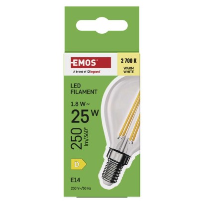 LED pirn Filament Mini Globe / E14 / 1,8 W (25 W) / 250 lm / Soe valge