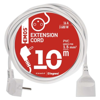 Prodlužovací kabel 10 m / 1 zásuvka / bílý / PVC / 1,5 mm2