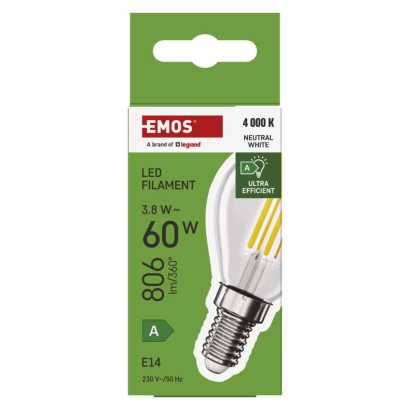 LED lemputė Filament Mini Globe  A CLASS/ E14 / 3,8 W (60 W) / 806 lm / Neutrali balta