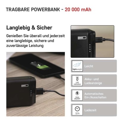 Powerbank EMOS Alpha2 20, 20 000 mAh, 10 W, schwarz