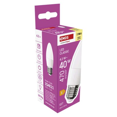 Żarówka LED Classic świeczka  / E27 / 4,2 W (40 W) / 470 lm / ciepła biel