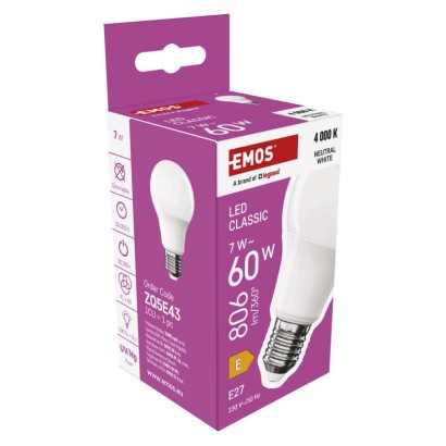 LED žárovka Classic A60 / E27 / 7 W (60 W) / 806 lm / neutrální bílá
