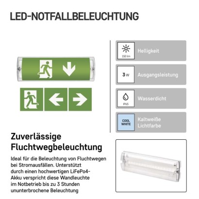 LED-Notleuchte 3W 3H IP65 