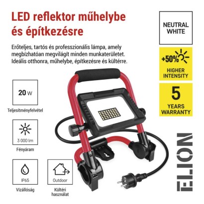 LED reflektor ELION 20W, red-fekete, IP65, 3000 lm, természetes fehér