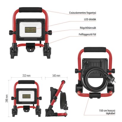 LED reflektor ELION 20W, red-fekete, IP65, 3000 lm, természetes fehér