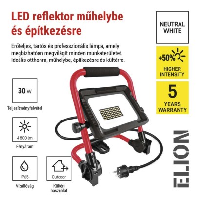 LED reflektor ELION 30W, red-fekete, IP65, 4800 lm, természetes fehér