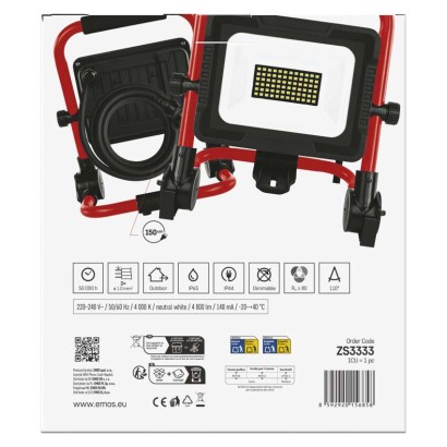 LED reflektor ELION 30W, rot-schwarz, IP65, 4800 lm, neutralweiß