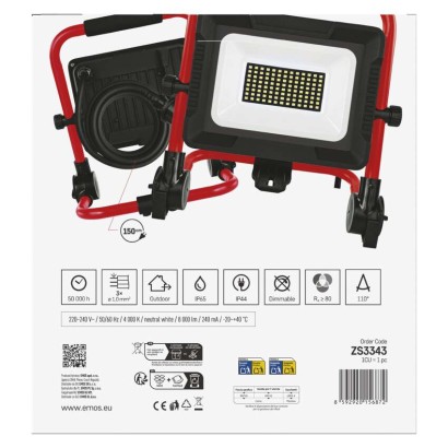 LED reflektor ELION 50W, rot-schwarz, IP65, 8000 lm, neutralweiß