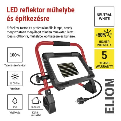 LED reflektor ELION 100W, red-fekete, IP65, 16 000 lm, természetes fehér