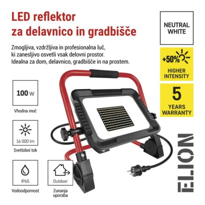 LED reflektor ELION 100W, rdeča-črn, IP65, 16 000 lm, nevtralna bela