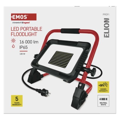 LED reflektor ELION 100W, červeno-černý, IP65, 16 000 lm, neutrální bílá