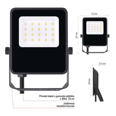 LED reflektor VISIO, 10 W, černý, neutrální bílá