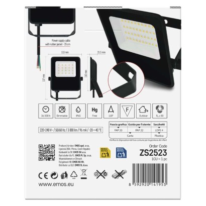 LED reflektor VISIO, 20 W, černý, neutrální bílá
