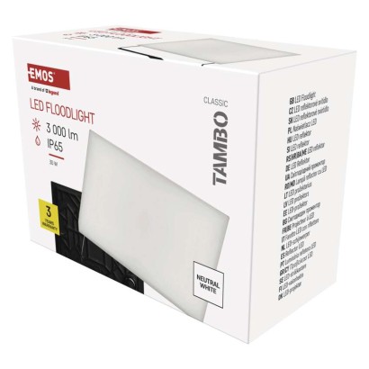 LED reflektor TAMBO, 30 W, 3000 lm, IP65, černý