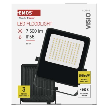 LED reflektor VISIO, 50 W, černý, neutrální bílá