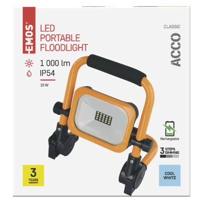 LED reflektor ACCO nabíjecí, přenosný, 10 W, žlutý, studená bílá