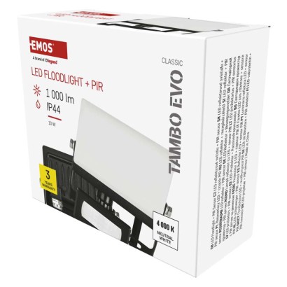 LED reflektor TAMBO EVO se senzorem pohybu, 10 W, 1000 lm, IP65, černý