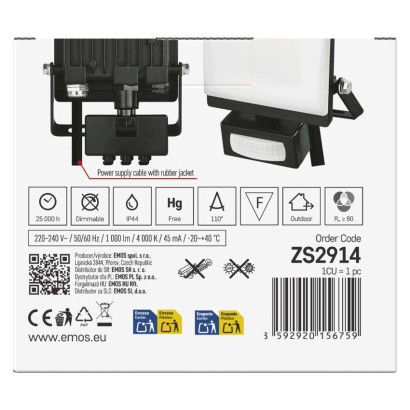 LED reflektor TAMBO EVO se senzorem pohybu, 10 W, 1000 lm, IP65, černý