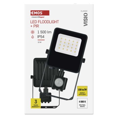 LED reflektor VISIO s pohybovým čidlem, 10 W, černý, neutrální bílá