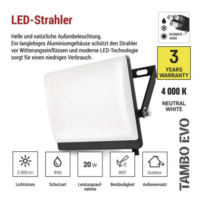 LED-Fluter TAMBO EVO, 20 W, 2000 lm, IP65, schwarz