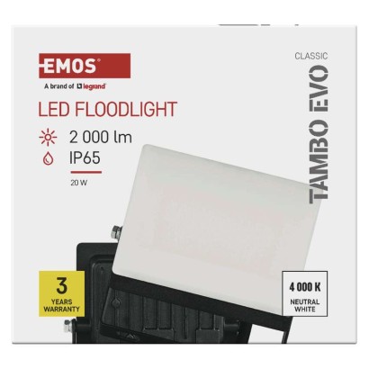 LED reflektor TAMBO EVO, 20 W, 2000 lm, IP65, černý