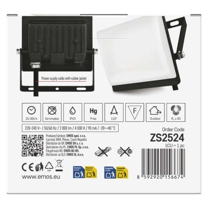 LED reflektor TAMBO EVO, 20 W, 2000 lm, IP65, černý