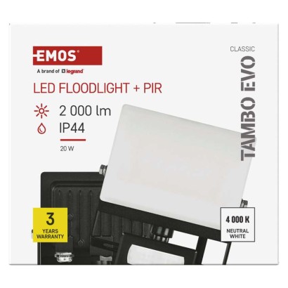 LED reflektor TAMBO EVO  se senzorem pohybu, 20 W, 2000 lm, IP65, černý