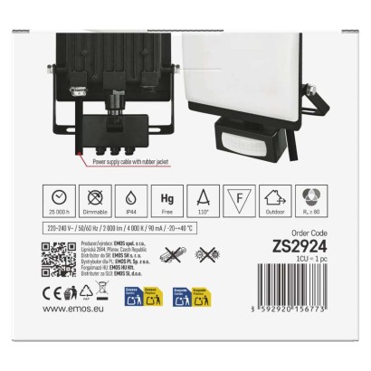 LED reflektor TAMBO EVO  se senzorem pohybu, 20 W, 2000 lm, IP65, černý