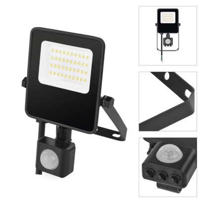 LED reflektor VISIO s pohybovým čidlem, 20 W, černý, neutrální bílá