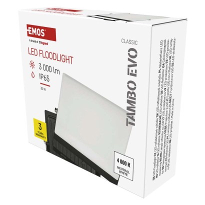 LED reflektor TAMBO EVO, 30 W, 3000 lm, IP65, černý