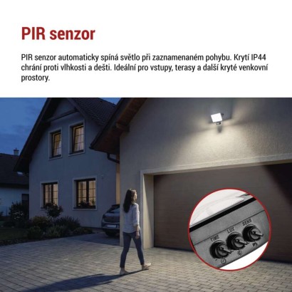 LED reflektor TAMBO EVO se senzorem pohybu, 30 W, 3000 lm, IP65, černý