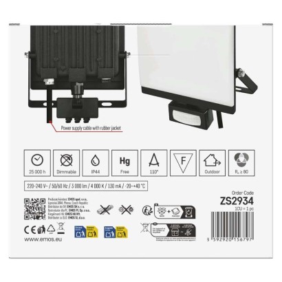 LED reflektor TAMBO EVO se senzorem pohybu, 30 W, 3000 lm, IP65, černý