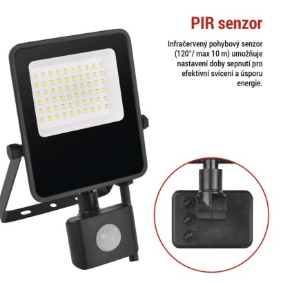 LED reflektor VISIO s pohybovým čidlem, 30 W, černý, neutrální bílá