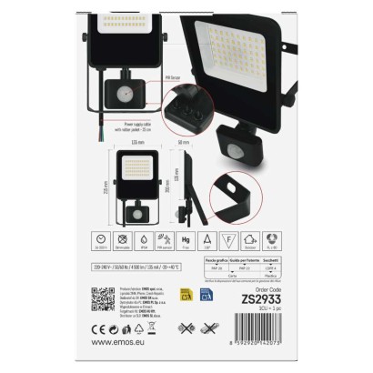 LED reflektor VISIO s pohybovým čidlem, 30 W, černý, neutrální bílá