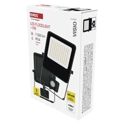 LED reflektor VISIO s pohybovým čidlem, 50 W, černý, neutrální bílá
