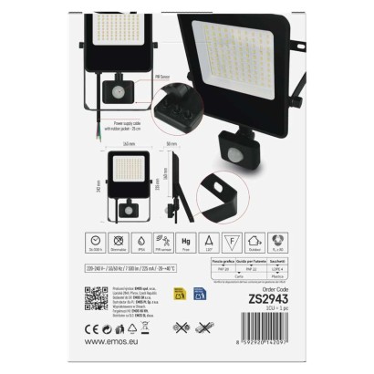 LED reflektor VISIO s pohybovým čidlem, 50 W, černý, neutrální bílá