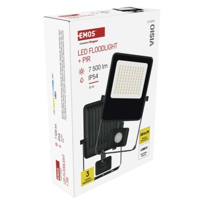 LED reflektor VISIO s pohybovým čidlem, 50 W, černý, neutrální bílá