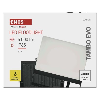 LED reflektor TAMBO EVO, 50 W, 5000 lm, IP65, černý