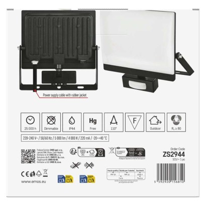 LED reflektor TAMBO EVO se senzorem pohybu, 50 W, 5000 lm, IP65, černý