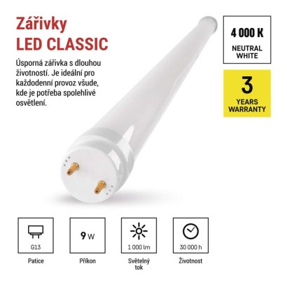LED zářivka T8 9 W 60 cm neutrální bílá 25 ks